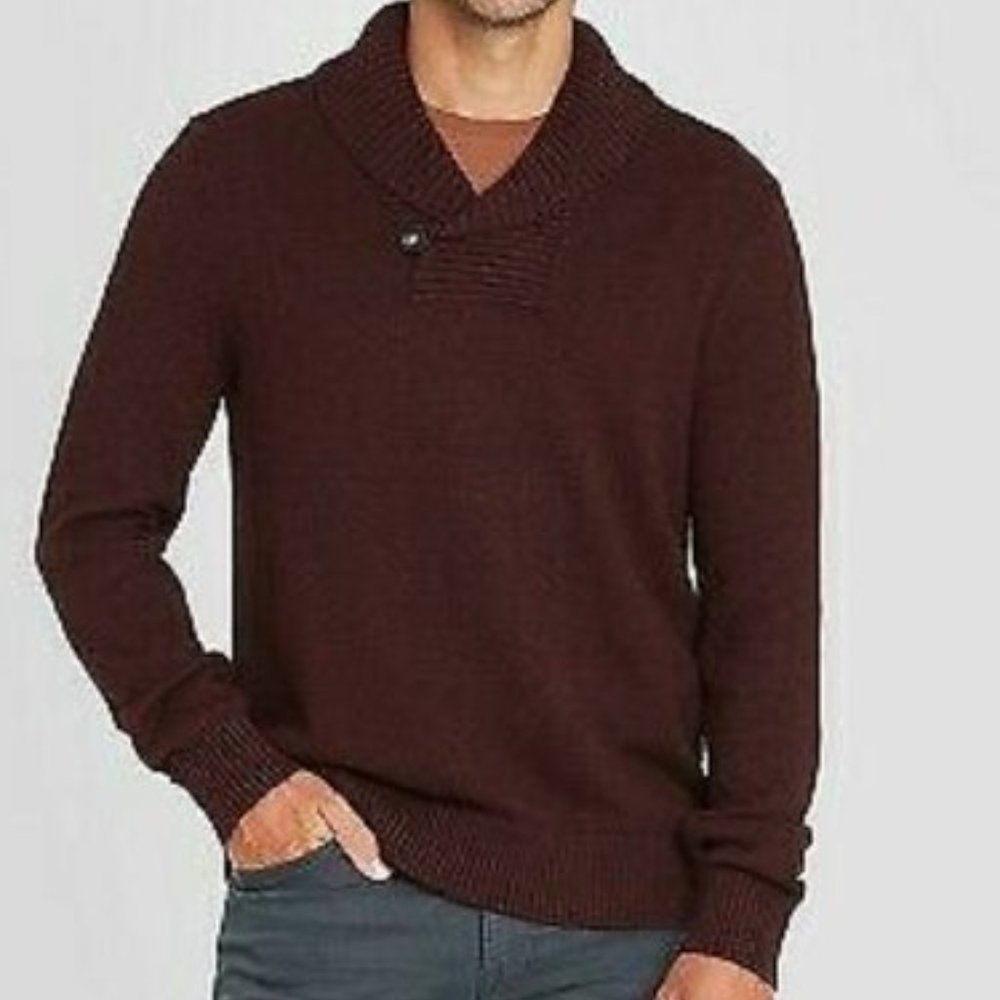 Goodfellow & Co Mens' Shawl Sweater Single-Button Pullover Burgundy XXL